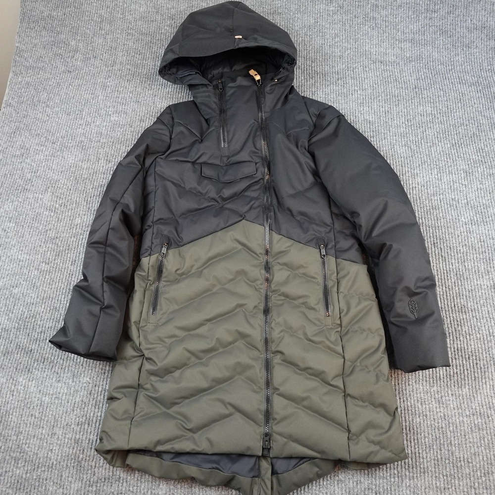 Indygena Ayaba Down Parka Jacket Womens Medium Green Black Quilted Hooded Zip